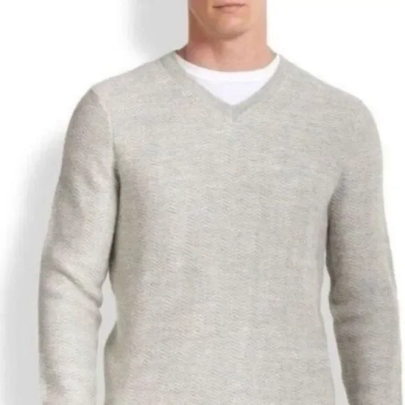 Vince Alpaca Wool V-Neck Herringbone‎ Mens Sweater L